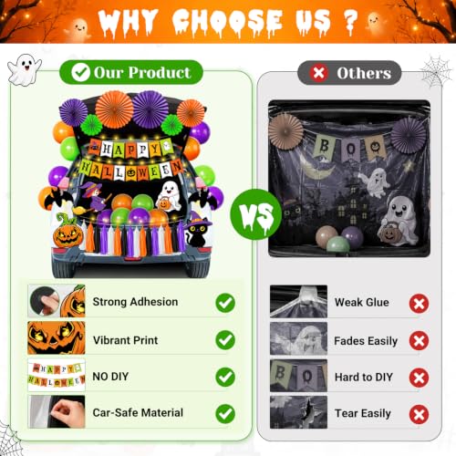Halloween Car Decorations Kit - Trunk or Treat Party Accessories with Balloons & Lights