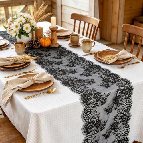 Black Lace Table Runner 2 Pack - 13x120in Halloween Party Decor - Variation of THIS listing