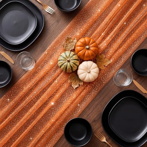 Halloween Table Runner 10 ft Orange Metallic Foil Sheer Fall Decor - Variation of THIS listing