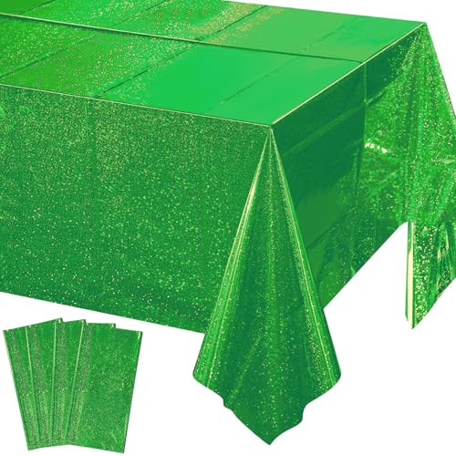 Green Iridescent Party Tablecloths - 4 Pack, 54x108 Inches, Disposable Holographic Decor