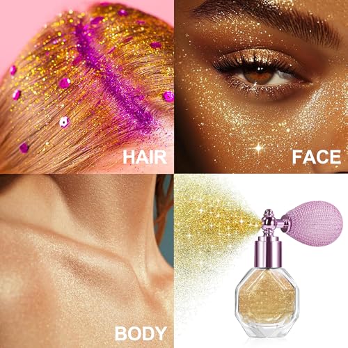 Gold Highlighter Powder Spray #03 - Long-Lasting Glitter Face Body Hair Makeup