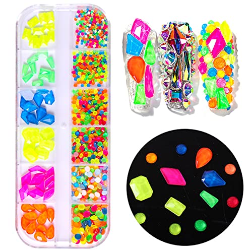 Fluorescence Rhinestones for Nails - 810Pcs Crystal Flatback Gems DIY Decor