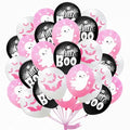 Halloween Balloons Set with Ghost, Bat, Web Design - Pink, White, Black, Variation Wsj06