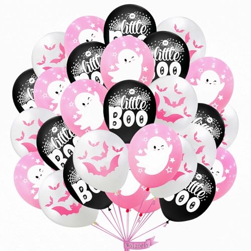 Halloween Balloons Set with Ghost, Bat, Web Design - Pink, White, Black, Variation Wsj06
