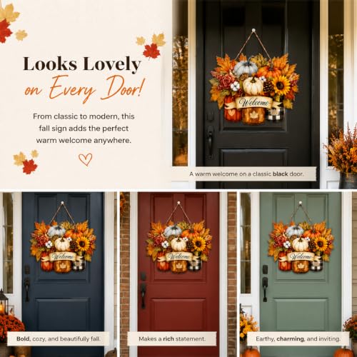 Fall Wooden Pumpkin Door Hanger - Welcome Sign for Front Door - Fall1