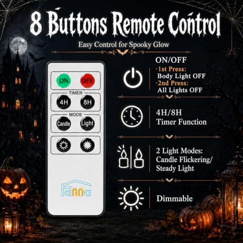 Fanna Halloween Ghost LED Candles Set of 2 with Remote - Flameless Indoor Decor