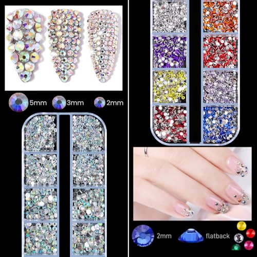 Multicolor Nail Art Rhinestones Kit 3D Flatback Horse Eye & Flower Nail Stickers - 4 Sheets & Tools (Variation: 4 Multicolor)