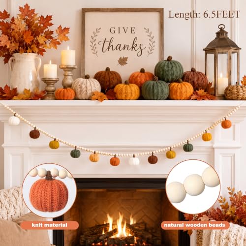 Halloween Crochet Pumpkin Garland with Wood Beads - Earth Tone, 6.5ft