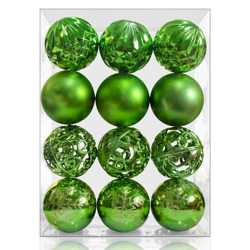 24pcs Green Christmas Tree Ornaments - 2.36 Inch Shatterproof Holiday Decorations