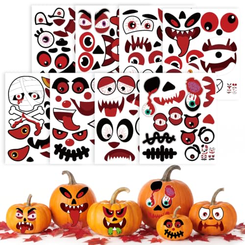 Halloween Pumpkin Stickers Kit - 64 Assorted Face & Decor Sticker Set - Variation A