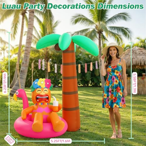 Magenta Inflatable Tiki Luau Decor with Flamingo and Coconut Palms - 6FT Outdoor Party Decoration
