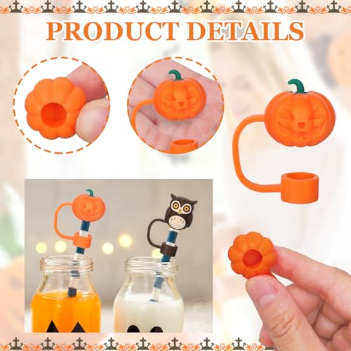 Halloween Silicone Straw Covers 6-Pack - Skull Ghost Bat Owl Drink Protector Tips