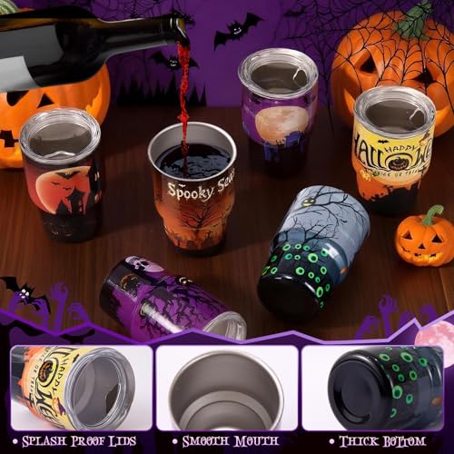 Halloween Shot Glasses Mini Tumblers with Straw & Lid - 6 Pack - Pumpkin Castle Variation