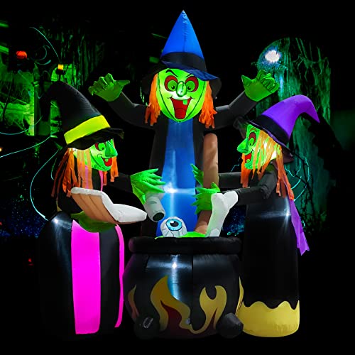 6Ft Halloween Inflatable Witches with LED Lights for Outdoor Yard Decor