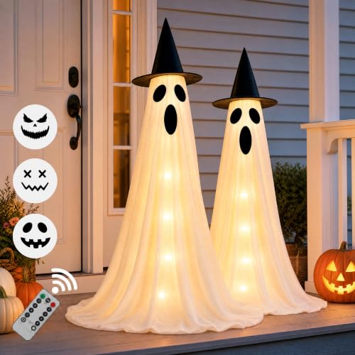 Halloween Ghost Lighted Decoration Set with Remote Control - 63 Inches, Indoor & Outdoor Use
