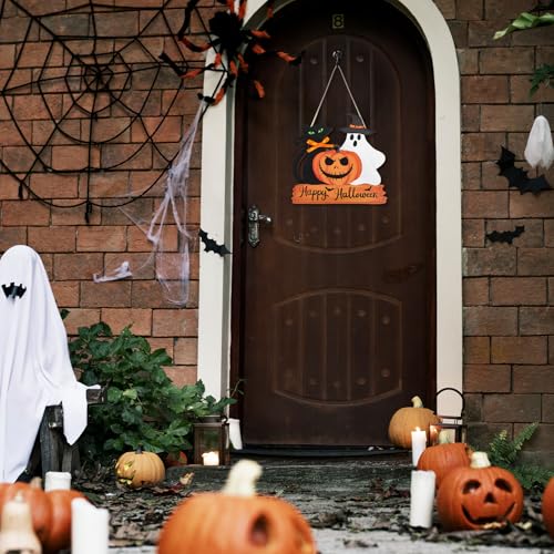 Halloween Door Decorations Ghost Pumpkin Black Cat Wooden Hanging Sign - Classic