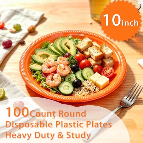 BONSINY 10 Inch Orange Plastic Plates - 100 Pack Disposable Party Tableware - Variation: Orange / 100 Pcs