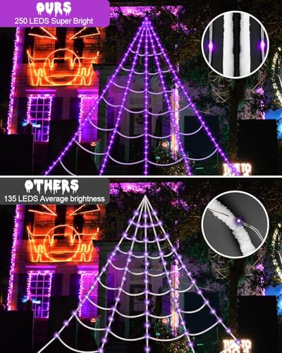 Giant Luminous Spider Web Halloween Decorations Lights with Spider & Remote