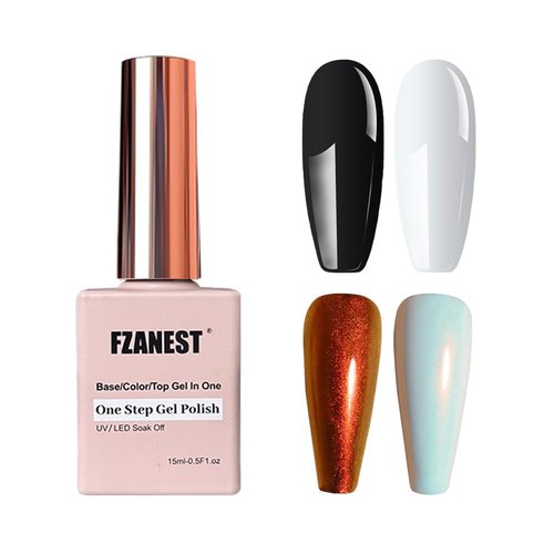 FZANEST Black and White Gel Nail Polish, No Wipe Base Top Coat Color 3 in 1 One Step Gel Polish Chrome Nail Powder Soak Off LED UV Nail Art Starter Manicure