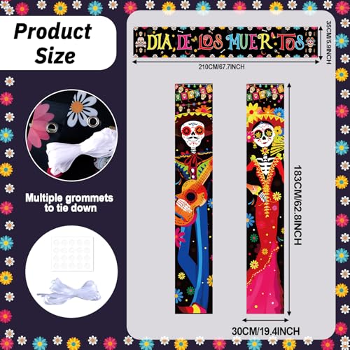 Day of the Dead Porch Banner Halloween Mexican Fiesta Skeleton Decorations