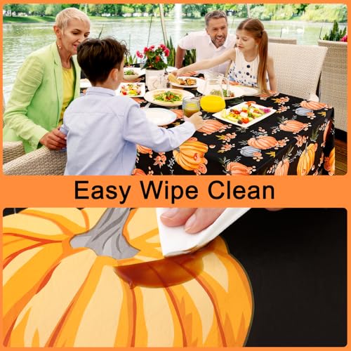 Halloween Waterproof Vinyl Tablecloth 60x120 Inches with Flannel Backing - Black & Orange
