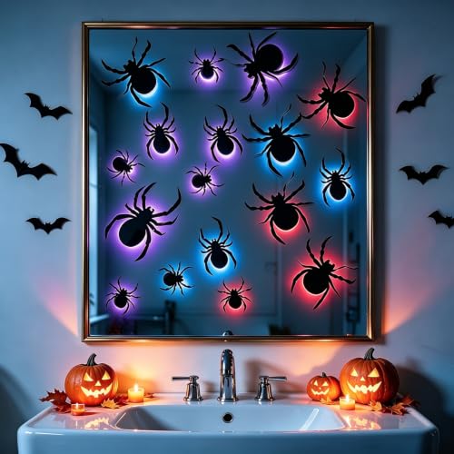 30 Pack Halloween 3D Spider Wall Decor with LED Lights and Fake Web