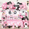 Pink Halloween Boo Day Party Decorations Kit for Spooky Birthday - Serves 20 with Banners Balloons Napkins Plates & Toppers - Variation: Pink