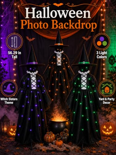 Lighted Halloween Yard Decorations Set of 3 Witches - Black, 59 Inches