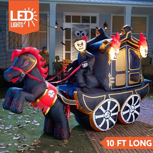 10 Ft Halloween Inflatable Carriage with LED Lights Outdoor Yard Decor