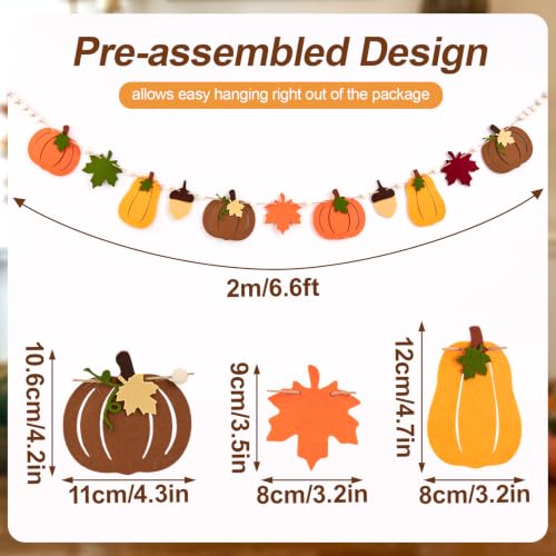 Pumpkin Fall Garland with Leaves & Acorns - 1pc Halloween & Thanksgiving Decor