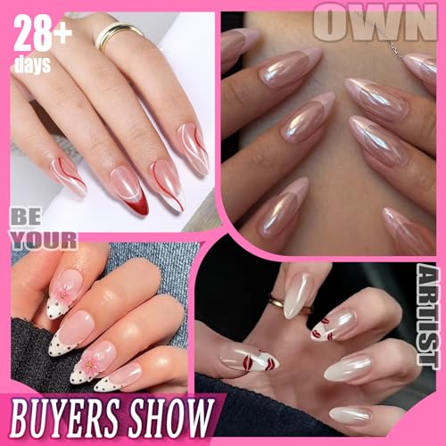 Almond Gel Nail Tips 504PCS - Pre-Etched Clear Fake Nails Set, A2 Medium Almond Variation
