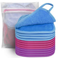 Multi-Color Reusable Makeup Remover Cloths - 6x6 Inch Microfiber Face Pads, 12 Pack with Travel Bag
