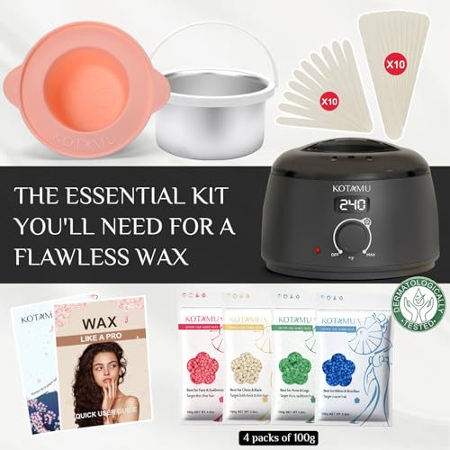 Waxing Kit for Women & Men with Digital Wax Warmer - 4 Pack, Black Variation 3.5 Ounce