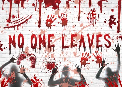 No One Leaves Halloween Wall Backdrop - White Brick Pattern, 8x6ft - Variation of THIS listing