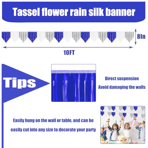 Glitter Triangle Pennant Banner Flag - Metallic Bunting Wall Hanging - Blue White Silver
