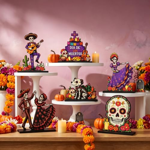 6 Pcs Day of the Dead Wooden Centerpieces - Sugar Skull Table Decor
