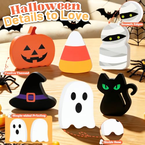 Halloween Wooden Decorations Set - 6 Pcs Table Signs - Ghost, Pumpkin & More - Variation of THIS listing