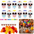 52 Pcs Day of the Dead Skull Miniature Set - Dia De Los Muertos Decor with Flowers & Flags