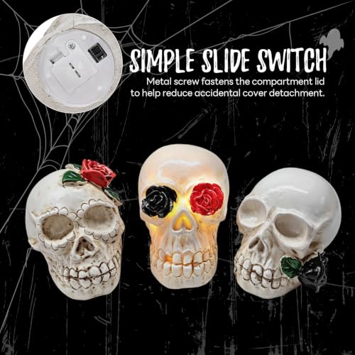 Halloween Skull Figurine Set Gothic Skull Decor with Roses - Color4
