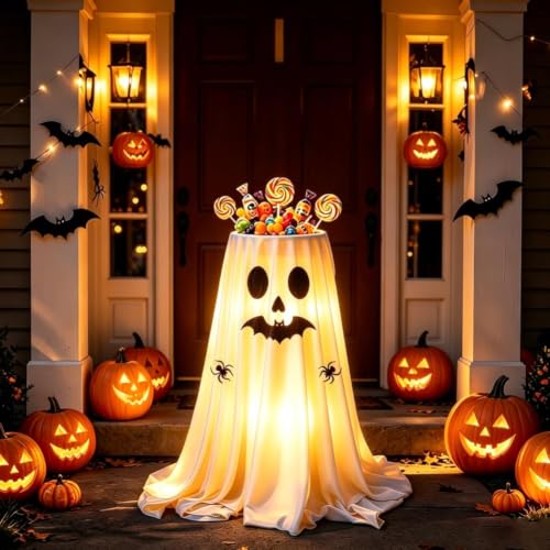 Halloween Ghost Candy Bowl with LED Lights Outdoor Decorations