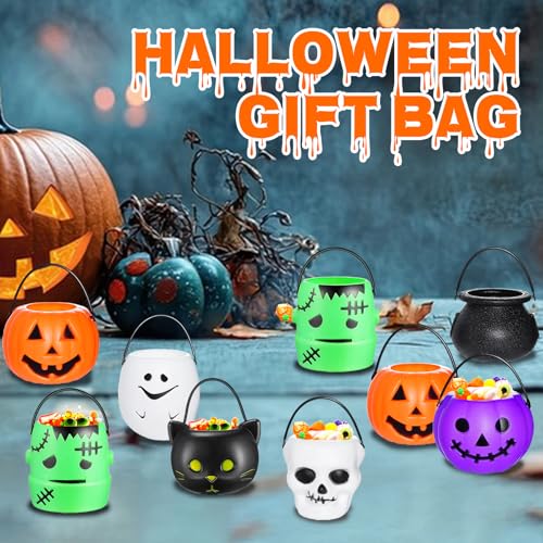 Halloween Candy Buckets Set - 28 Mini Plastic Holders with 7 Styles for Trick-or-Treating - Orange Pumpkin, Ghost & More
