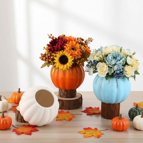 DIY Ceramic Pumpkin Vase Set - Fall Halloween Table Centerpieces, 6 Pcs