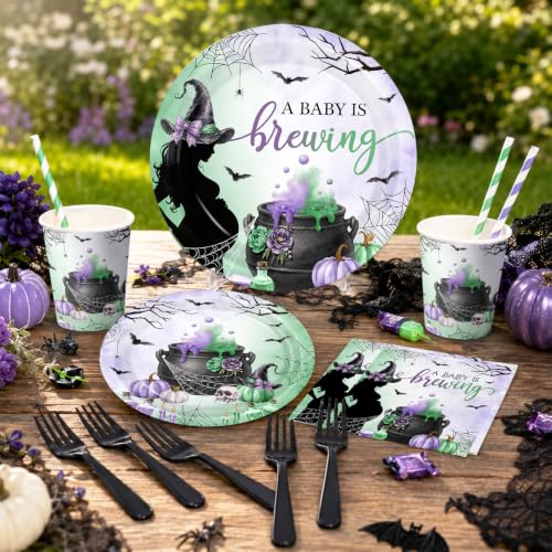 Halloween Baby Shower Decorations Set with Plates Napkins Cups Banner & Backdrop - 288pcs