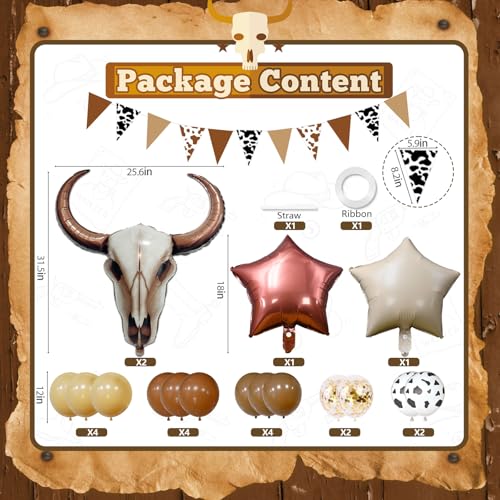 21 PCS Western Party Decorations Kit - Large Cowboy Longhorn Balloons & Banners