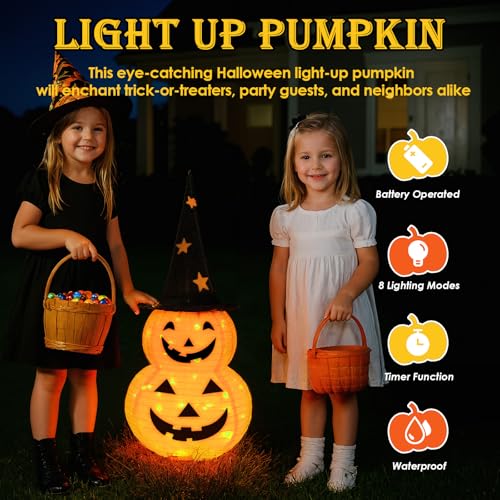 3Ft Pumpkin Halloween Decorations Outdoor with 8 Light Modes Battery Operated Collapsible Jack-o-Lantern for Home Yard Porch