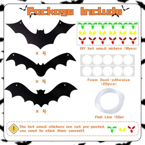 Halloween Hanging Bat Decorations with Glowing Eyes - 12PCS Outdoor Indoor Decor