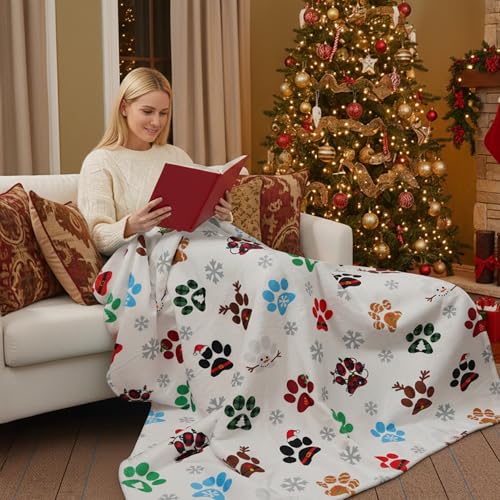 Christmas Dog Blanket 50x60 Inch Cozy Winter Throw for Sofa Couch Bed