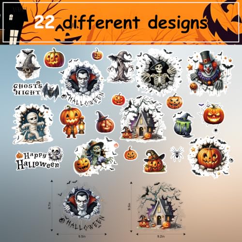 Halloween Window Clings Skeleton Pumpkin Stickers - Ghost Black 22pcs