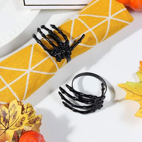 Halloween Napkin Rings Set of 6 - Black Skeleton Hand, 8 Size