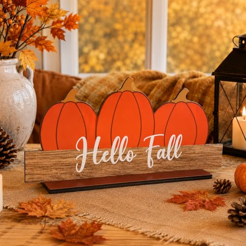Halloween Double Sided Wooden Tabletop Decor Pumpkin Sign 12x5 Inch for Farmhouse & Seasonal Displays